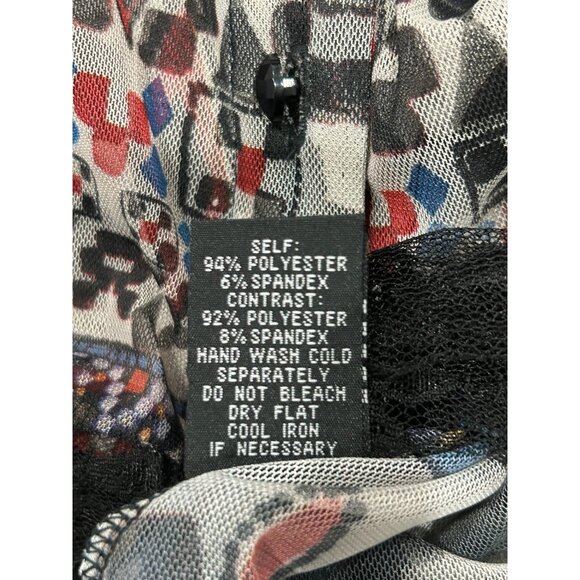 Lapis Sheer Lace Trim Button Front Blouse Black Multi Sz Large Whimsigoth NWT - Picture 6 of 10